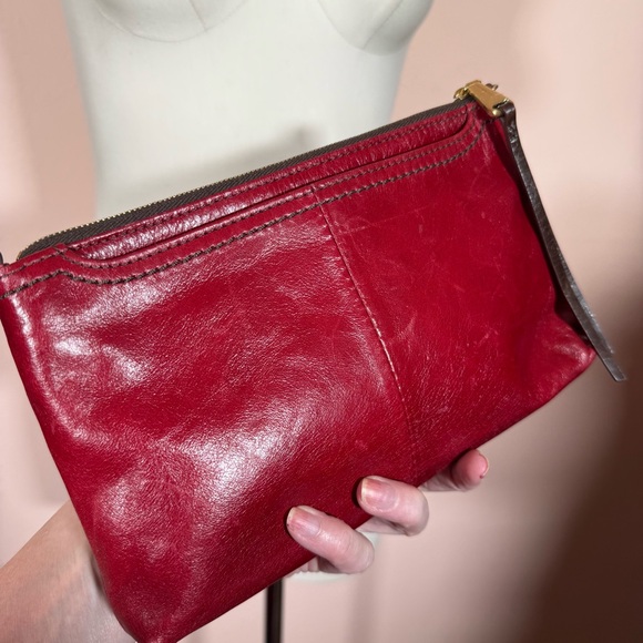 HOBO Handbags - HOBO red leather zip top minimalist clutch southwestern